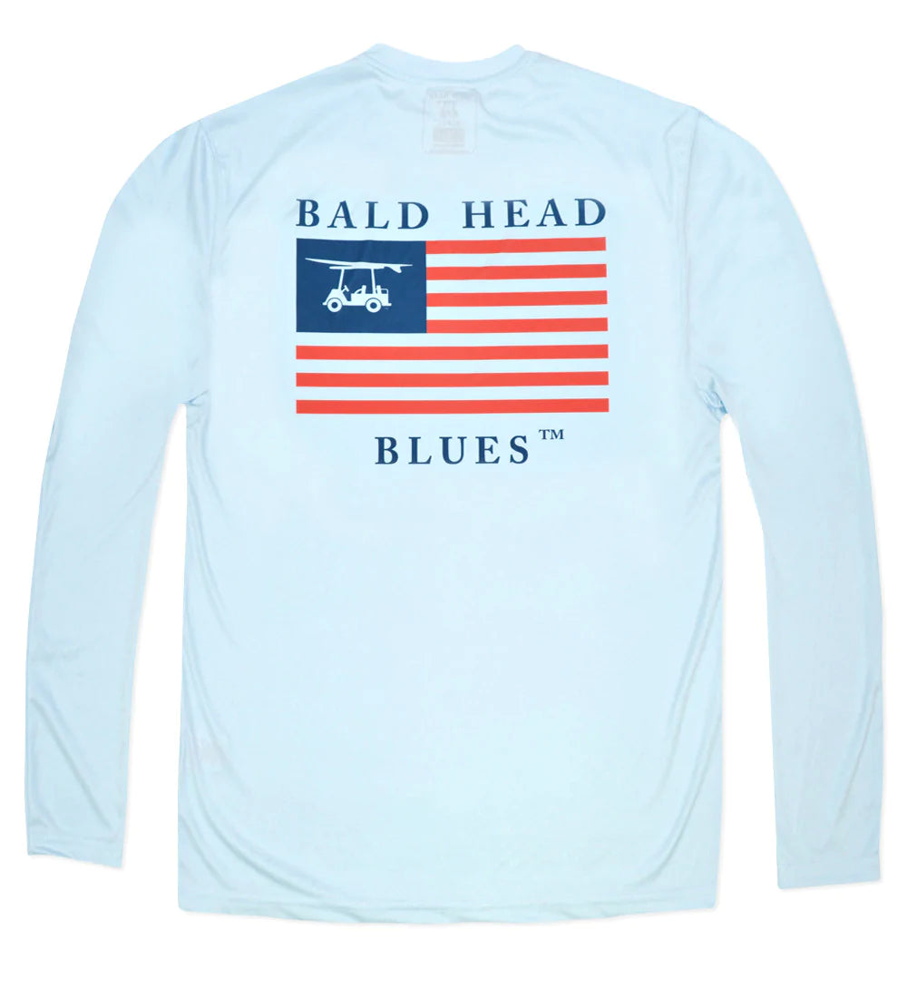 Bald Head Blues USA Flag Arctic Blue Performance Long Sleeve Shirt