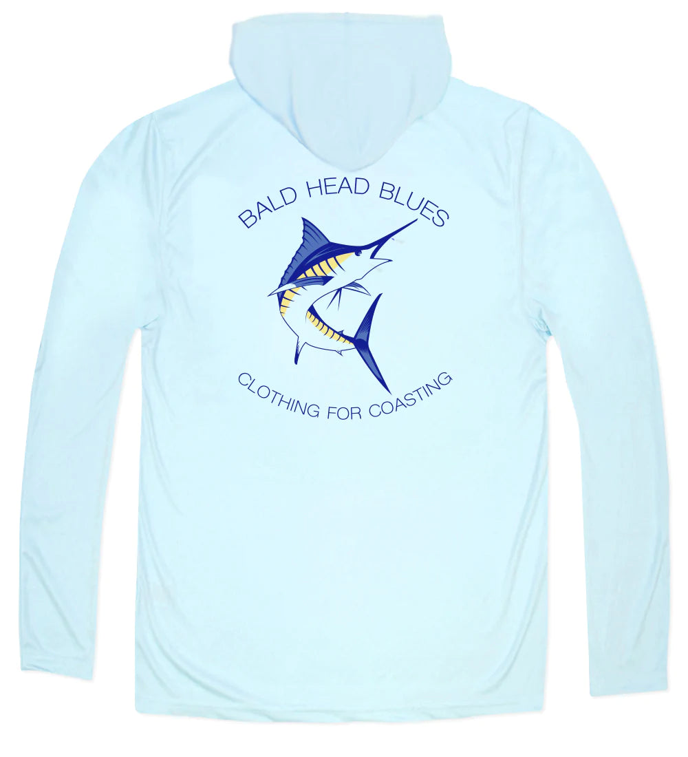 Bald Head Blues Performance Long Sleeve Marlin Hoodie - Arctic Blue
