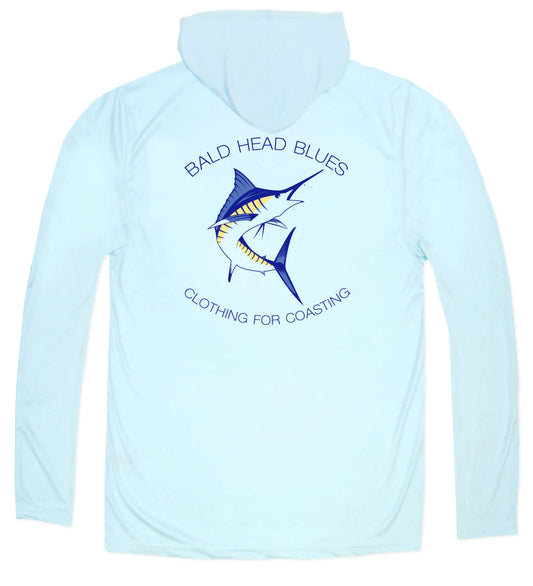 Bald Head Blues Performance Long Sleeve Marlin Hoodie - Arctic Blue