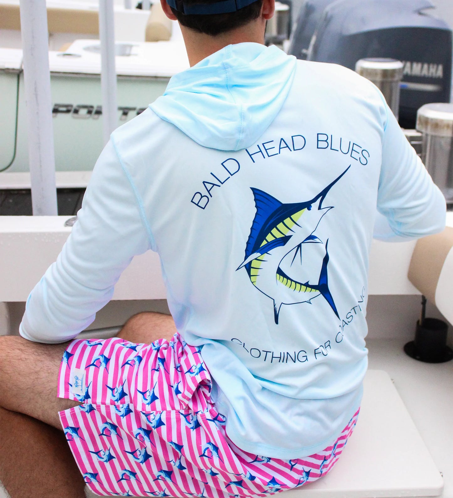 Bald Head Blues Performance Long Sleeve Marlin Hoodie - Arctic Blue