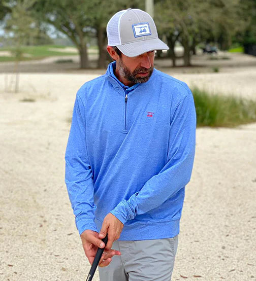 Bald Head Blues Ocean View Quarter Zip- Heather Regatta
