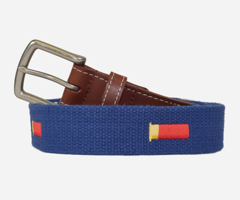 JT Spencer Shotgun Shells Needlepoint Belt - Antique Navy