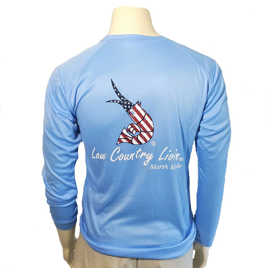 Low Country Livin' Fishing Shirt Old Glory L/S SPF 50 - Blue Mist