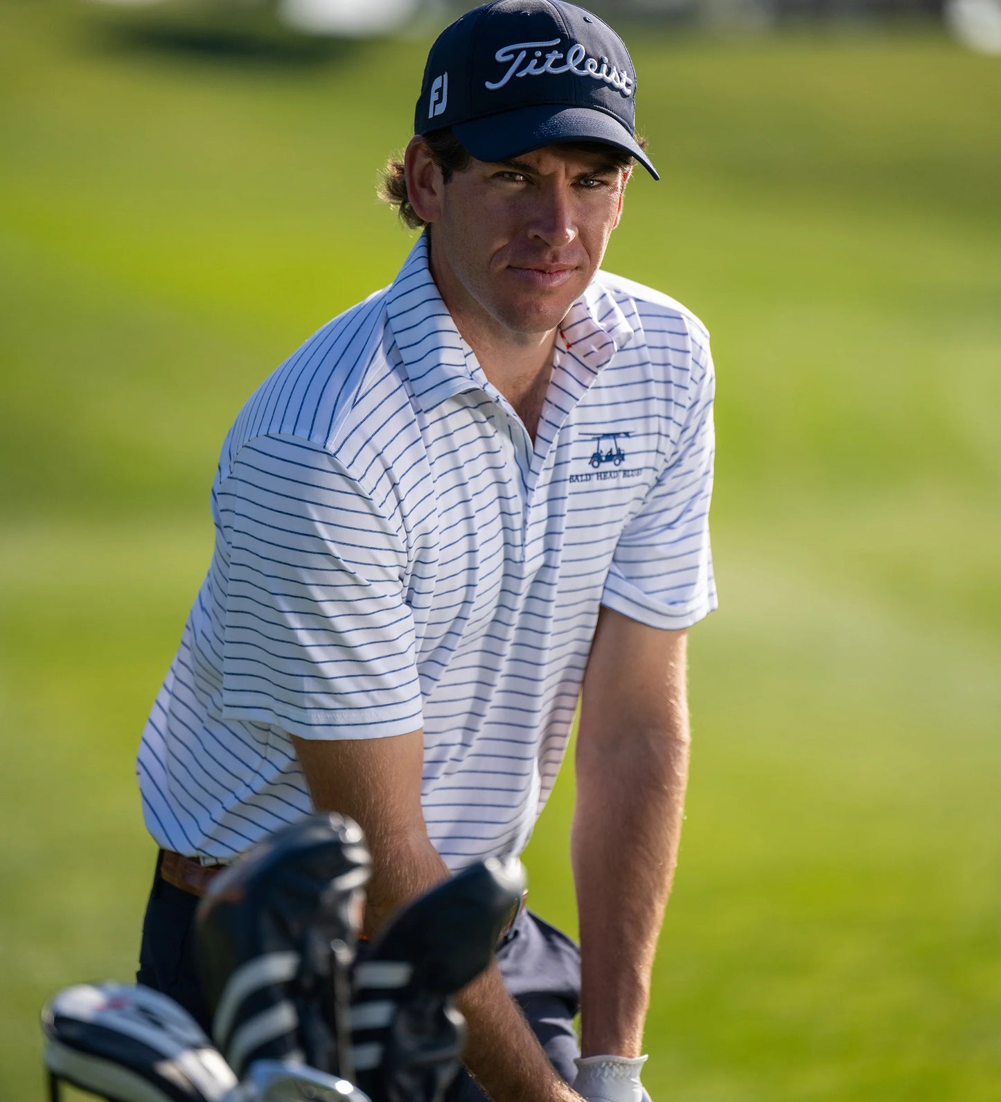 Bald Head Blues Albatross Polo - White w/ Heather Regatta Pinstripes - Blue