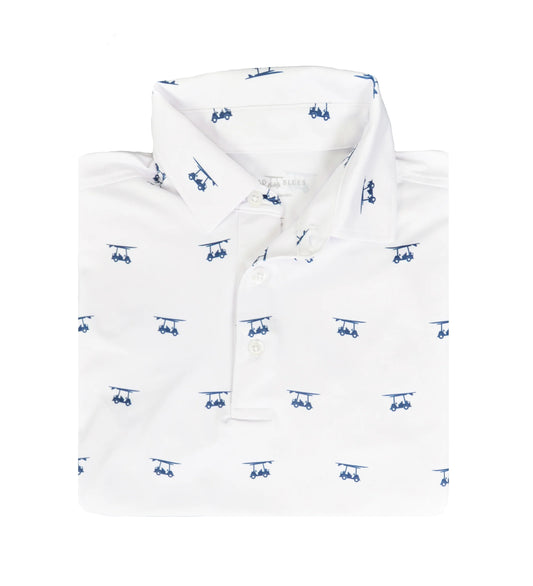 Bald Head Blues Albatross Youth Polo - White w/ Golf Carts